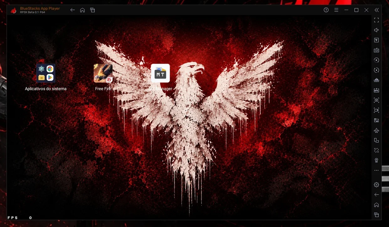 Interface do emulador FF Stacks com tema preto e vermelho